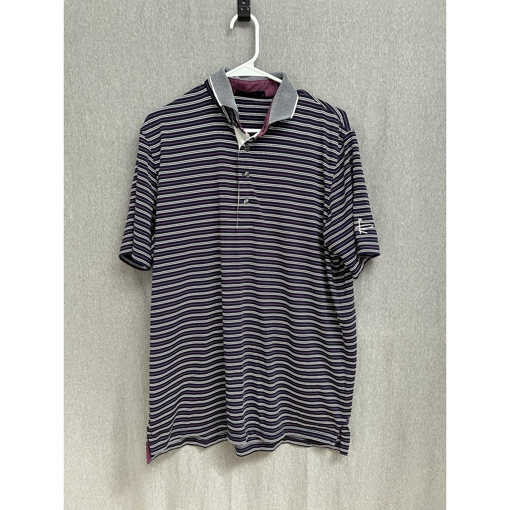 Greyson Polo Shirt Mens L Purple Striped Performance Stretch Golf Preppy